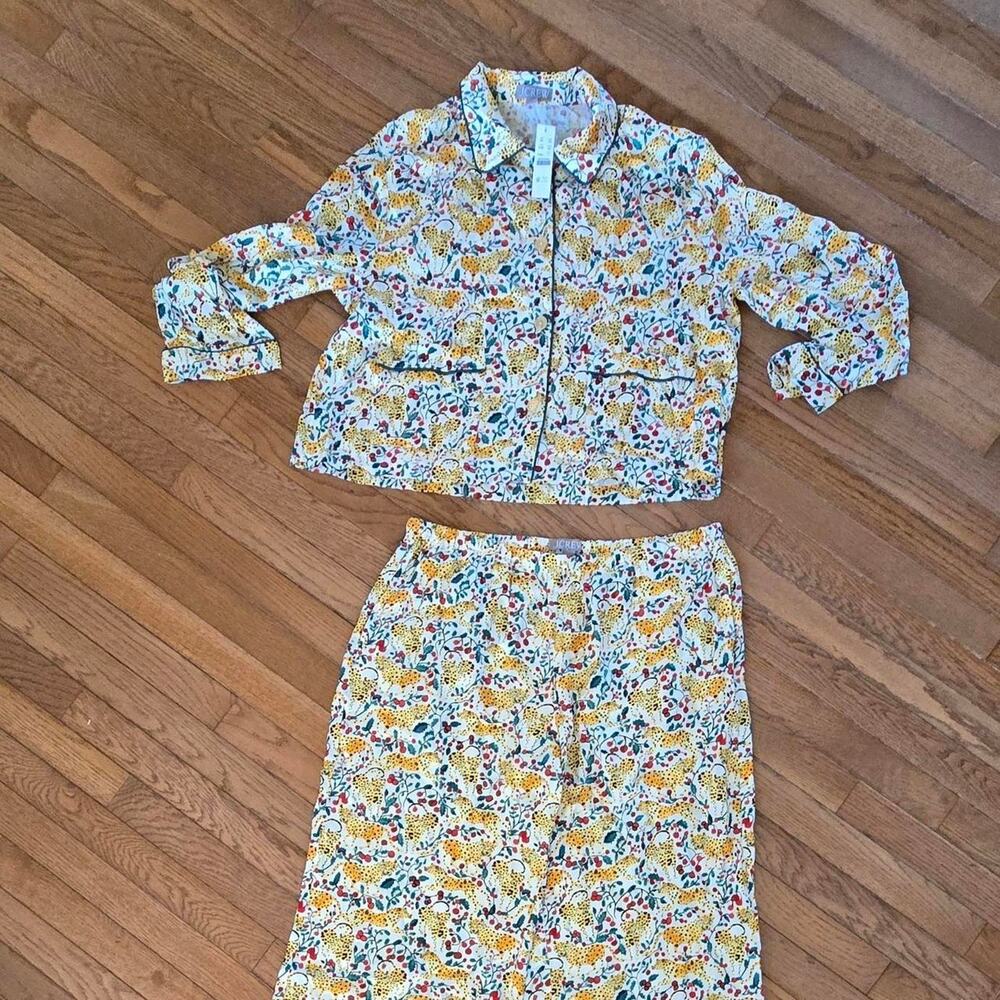 j. crew animal print silky pajama set womens large. new nwt